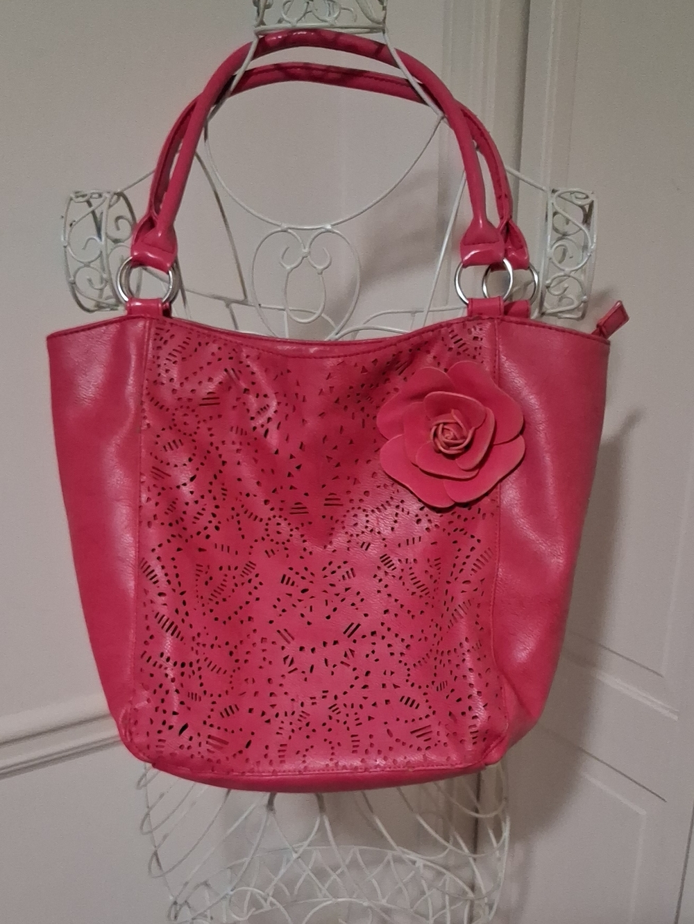 Women's Pink Floral Accent Tote Bag